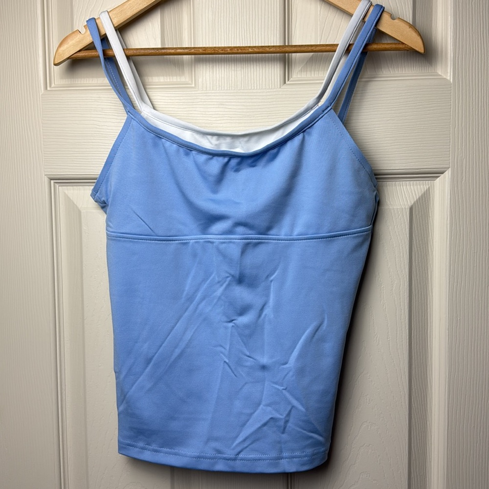 Mossimo Athletic Tank Top with built in shelf bra M Baby Blue and White